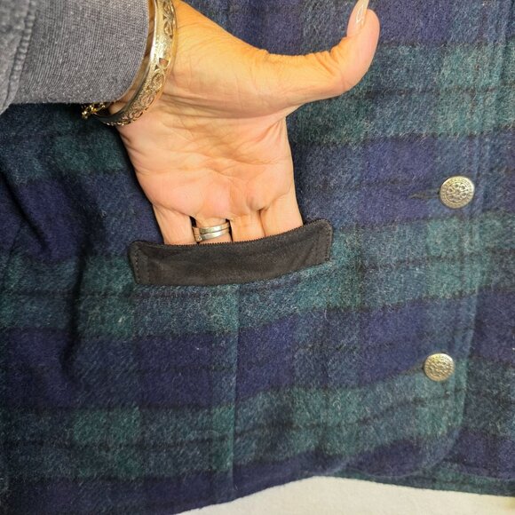 Woolrich Womens Wool Black Watch Tartan Plaid Barn Jacket L USA 90s Deadstock - Picture 6 of 10